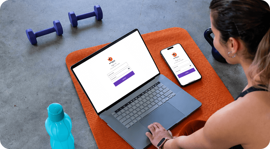 Gym360 platform on laptop and mobile devices